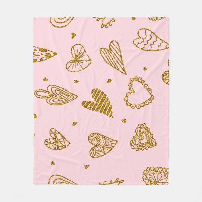 Couverture Polaire Coeurs parties scintillant or : motif arrière - pl (Devant)