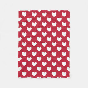 Couverture Polaire Coeurs polka blancs et rouges