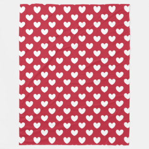 Couverture Polaire Coeurs polka blancs et rouges