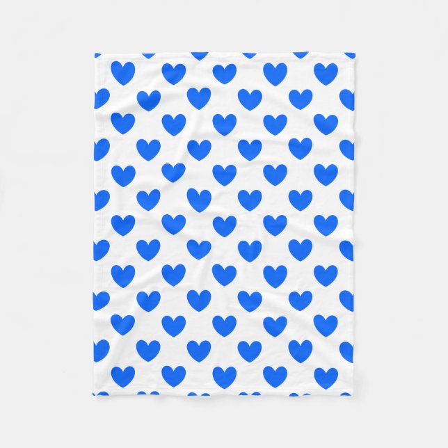 Couverture Polaire Coeurs polka bleu sur blanc (Devant)