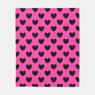 Couverture Polaire Coeurs polka noirs sur rose fuchsia