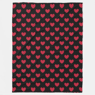 Couverture Polaire Coeurs polka rouge sur noir