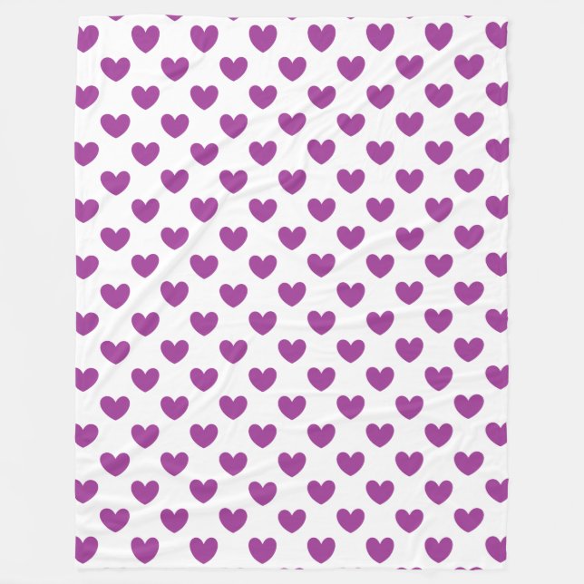 Couverture Polaire Coeurs polka violet sur blanc (Devant)
