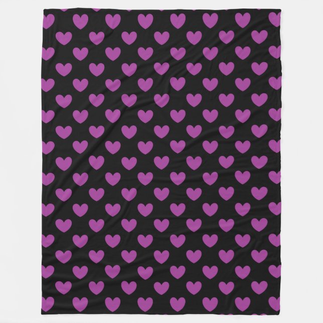 Couverture Polaire Coeurs polka violet sur noir (Devant)