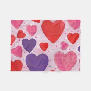 Couverture Polaire Coeurs pourpres et rouges roses de Saint-Valentin
