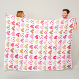 Couverture polaire - Coeurs rose et or