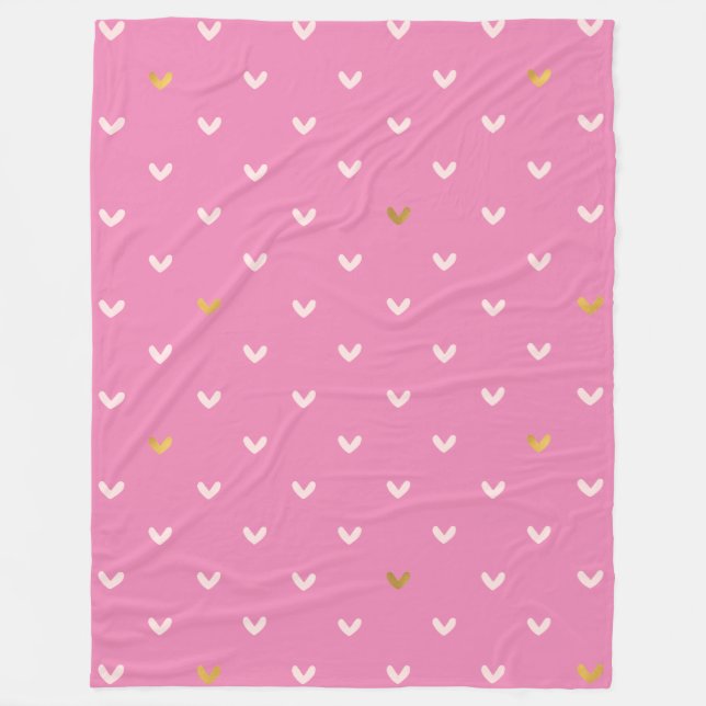 Couverture Polaire Coeurs rose Fille Or (Devant)