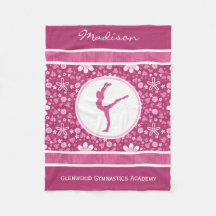 Couverture Polaire Coeurs roses personnalisés et gymnastique florale