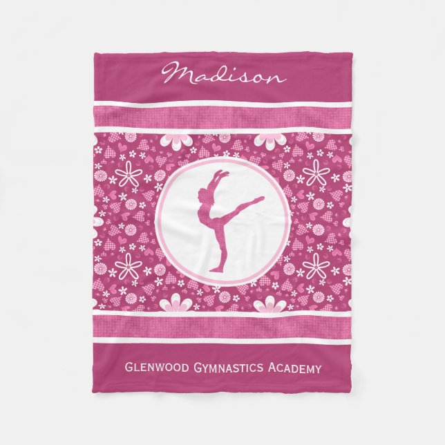 Couverture Polaire Coeurs roses personnalisés et gymnastique florale (Devant)