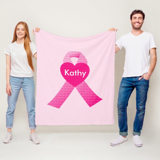 Couverture Polaire Coeurs roses personnalisés Ribbon Cancer du sein (En situation)