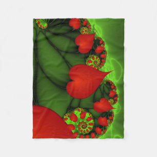 Couverture Polaire Coeurs rouges Lime vert Moderne Art Abstrait fract