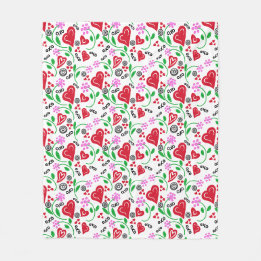 Couverture Polaire Coeurs Saint Valentin rouges Fleurs roses