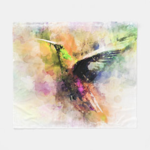 Couverture Polaire Colibri à l'aquarelle 