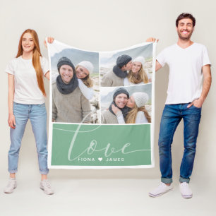 Couverture Polaire Collage d'amour personnalisé photo en vert mousse