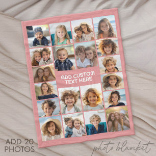 Couverture Polaire Collage de 20 photos avec texte blanc vertical