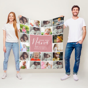 Couverture Polaire Collage de 20 photos personnalisé Love You Nana