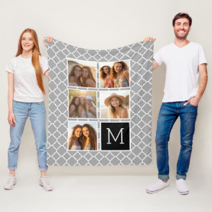 Couverture Polaire Collage de 5 photos avec monogramme Instagram gris