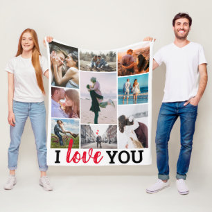Couverture Polaire Collage de 9 photos 'Je t'aime'