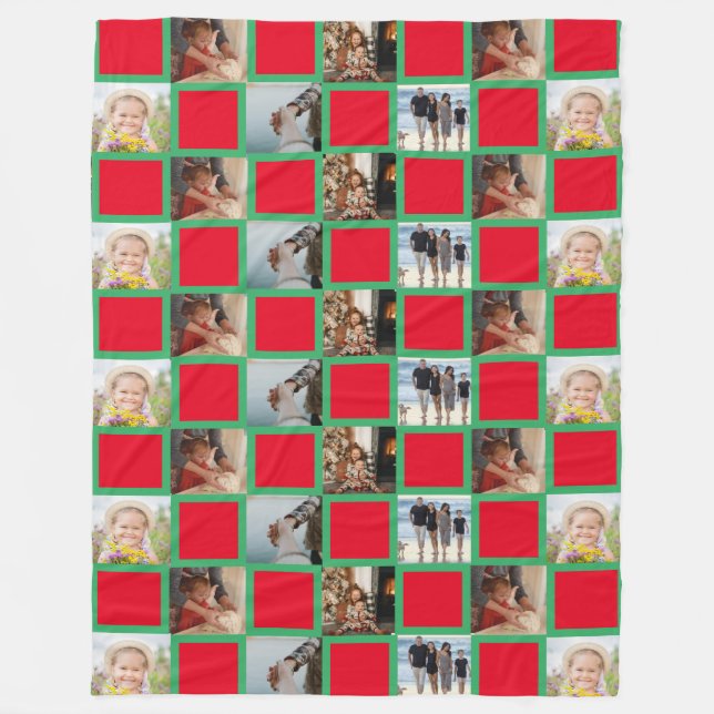 Couverture Polaire Collage de famille Photo Motif rouge et vert (Devant)