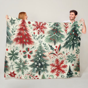Couverture Polaire Collage de motifs de Noël rouge et vert Impasto