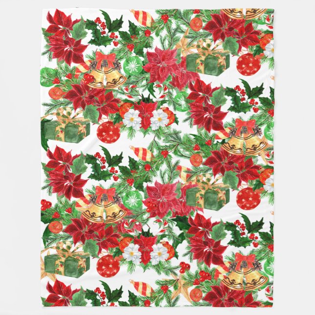Couverture Polaire Collage de Noël floral Poinsettia (Devant)