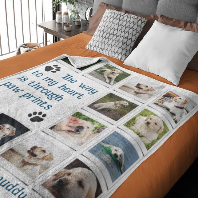 Couverture Polaire Collage de photos d'animaux de compagnie pour amat (Dog lovers fleece blanket with your favorite photos and custom text.)