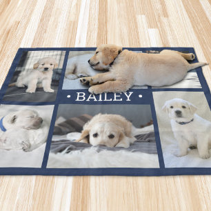 Couverture Polaire Collage de photos de chien Mignon Simple Bleu mari