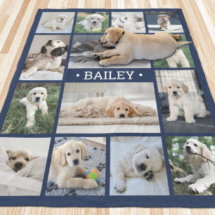 Couverture Polaire Collage de photos de chien simple moderne bleu mar