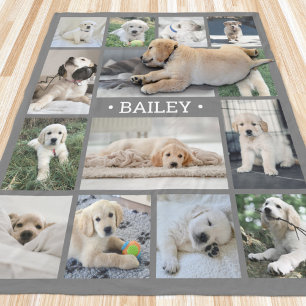 Couverture Polaire Collage de photos de chien simple moderne gris et 
