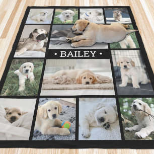 Couverture Polaire Collage de photos de chien simple moderne noir et 