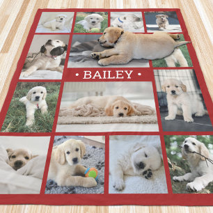 Couverture Polaire Collage de photos de chien simple moderne rouge et