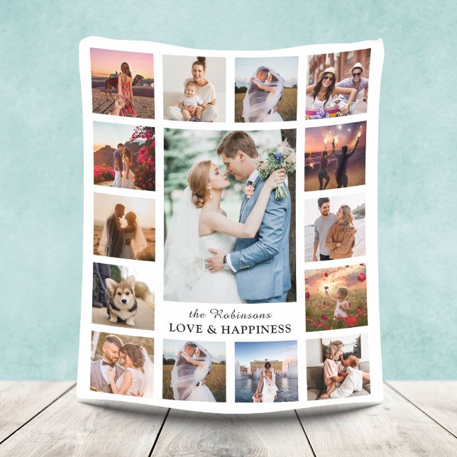 Couverture Polaire Collage de photos de famille 15 images + nom blanc (Créateur téléchargé)