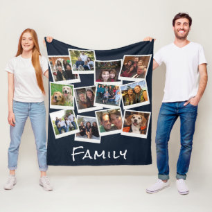 Couverture Polaire Collage de photos de famille unique Navy Blue