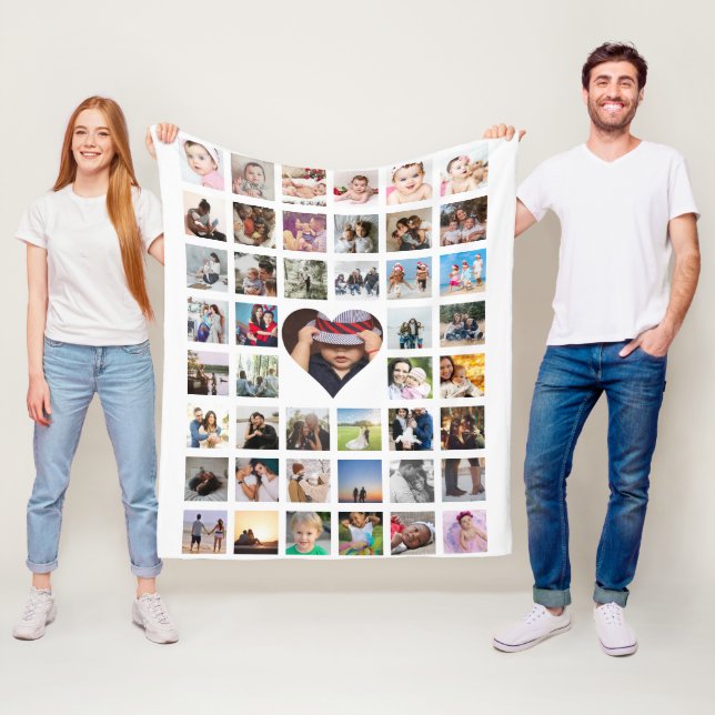 Couverture Polaire Collage de photos do-it-yourself coeur personnalis (En situation)