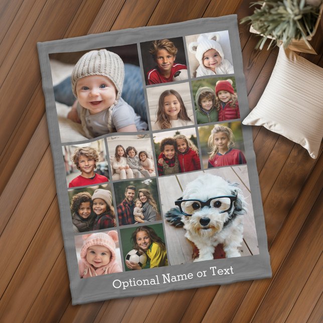 Couverture Polaire Collage de photos Instagram - Jusqu'à 14 photos Gr (Personalized fleece blanket with 14 photos and custom text - Makes a great Gift)