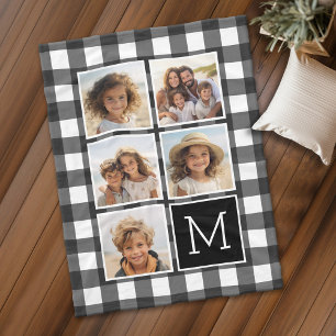 Couverture Polaire Collage de photos Monogramme Plaid de Buffalo Blan