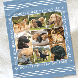 Couverture Polaire Collage de photos personnalisé Amour de chien bleu