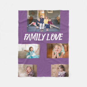 Couverture Polaire Collage de photos violet amour familial