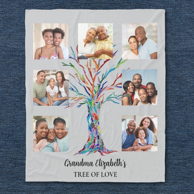 Couverture Polaire Collage de sept photos de grand-mère Gris (Créateur téléchargé)