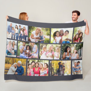 Couverture Polaire Collage Masonry Grid personnalisé - Photo Grey 12
