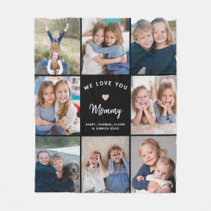 Couverture Polaire Collage personnalisé de 8 photos pour maman Black