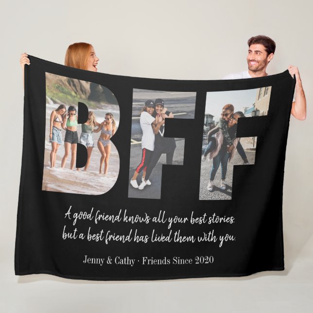 Couverture Polaire Collage photo BFF moderne Best Friend Besties Noir (En situation)