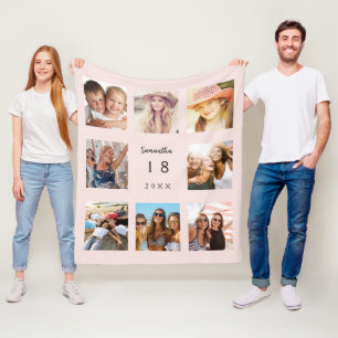 Couverture Polaire Collage photo d'anniversaire fille femme rose poud