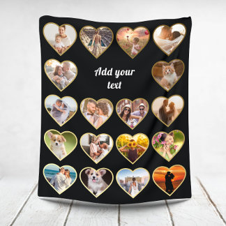 Couverture Polaire Collage photo de 18 Gold Heart personnalisé