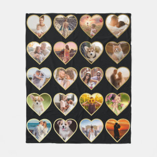 Couverture Polaire Collage photo de 20 Coeurs d'or personnalisé