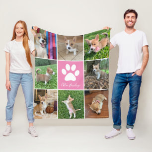Couverture Polaire Collage photo de chien personnalisé Empreinte de p
