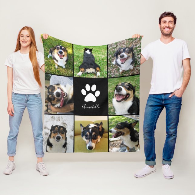 Couverture Polaire Collage photo de chien personnalisé Empreinte de p (En situation)