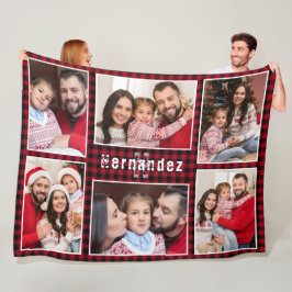 Couverture Polaire Collage photo de la famille de Plaid Rustic Red Bu