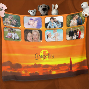 Couverture Polaire Collage photo de la famille Sunset de bateau à voi