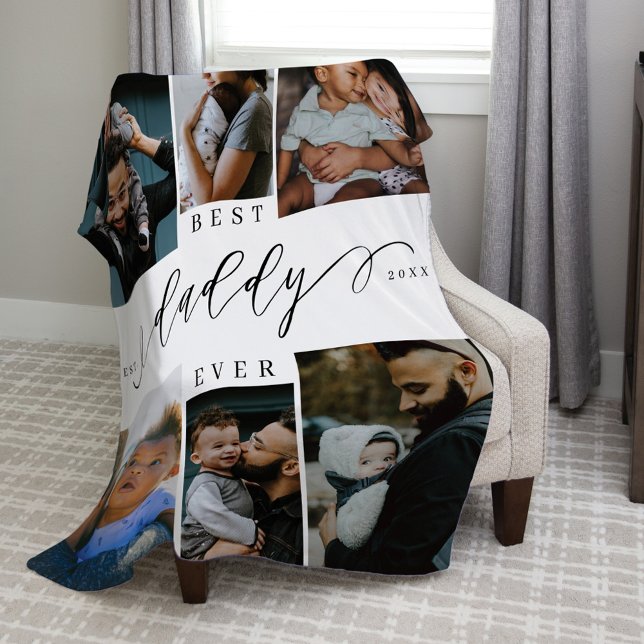 Couverture Polaire Collage photo de la Fête des pères de script Best  (Best Daddy Ever Script Fathers Day Photo Collage Fleece Blanket)